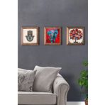 Oscar Stone Decor Masif (Ahşap) Çerçeveli 3'lü Set Taş Tablo Pano 28X28 Fil Fatma Ana Eli Nar Ağacı
