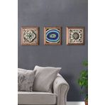 Oscar Stone Decor Masif (Ahşap) Çerçeveli 3'lü Set Taş Tablo Pano 28X28 Nazar Göz Desen Seti