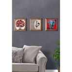 Oscar Stone Decor Masif (Ahşap) Çerçeveli 3'Lü Set Taş Tablo Pano 28X28 Vav Elif Nar Ağacı Fil 3Prmt-40-0395