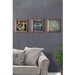 Oscar Stone Decor Masif (Ahşap) Çerçeveli 3'lü Set Taş Tablo Pano 28X28 Yaşam Çiçeği Nazar Göz