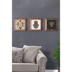 Oscar Stone Decor Masif (Ahşap) Çerçeveli 3'lü Set Taş Tablo Pano 28X28cm Hayat Ağacı Ebru Fatma Ana 3PRMT-40-0248