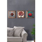 Oscar Stone Decor Masif (Ahşap) Çerçeveli 3'lü Set Taş Tablo Pano 28X28cm Nar Ağacı Pomegranate Tree