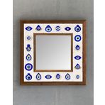Oscar Stone Decor Masif (Ahşap) Çerçeveli Mozaik Taş Ayna 33x33 cm Dresuar Üstü Balkon Nazar