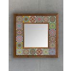 Oscar Stone Decor Masif (ahşap) Çerçeveli Mozaik Taş Ayna 33x33 Cm Renkli Seramik Desenli