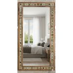 Oscar Stone Decor Masif Ahşap Çerçeveli Mozaik Taş Ayna 63x123 Cm Seramik Desenli Kahverengi mirror