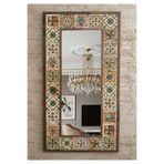 Oscar Stone Decor Masif Ahşap Çerçeveli Mozaik Taş (mermer) Ayna Seramik Eskitme Banyo Konsol Dresuar Balkon Aynası
