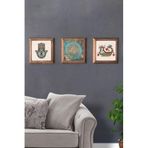 Oscar Stone Decor Masif (Ahşap) Çerçeveli Taş Tablo Pano Semazen Ebruli Seti 28X28 Cm 3'Lü Set 3Prmt-40-0235