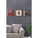 Oscar Stone Decor Masif Çerçeveli 3'Lü Set Taş Tablo Pano 28X28 Nar Fatma Ana Eli Fil 3Prmt-40-0368