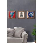 Oscar Stone Decor Masif Çerçeveli 3'lü Set Taş Tablo Pano 28x28 Nazar Boncuğu Fatma Ana Eli 3PRMT-40-0362