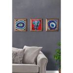 Oscar Stone Decor Masif Çerçeveli 3'lü Set Taş Tablo Pano 28x28 Nazar Boncuğu Fil Nazar Göz 3PRMT-40-0361