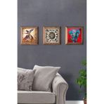Oscar Stone Decor Masif Çerçeveli 3'lü Set Taş Tablo Pano 28x28 Semazen Desen Fil 3PRMT-40-0513