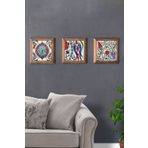 Oscar Stone Decor Masif Çerçeveli Çini DeseniTaş Tablo Pano Set 3'lü 28x28 cm 3PRMT-40-0038