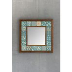Oscar Stone Decor Masif Çerçeveli Mozaik Taş Ayna 33 CM X 33 CM (Morocco-Etnik-Green-Brown Desen)