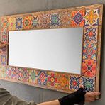 Oscar Stone Decor Masif Çerçeveli Mozaik Taş Ayna 55x105 cm Tile Mozaik Seramik Morocco Desenli