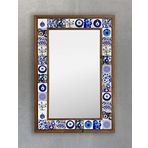 Oscar Stone Decor Masif Çerçeveli Mozaik Taş Doğal- Mermer) Ayna 43 cm X 63 cm Nazar Boncuk Göz