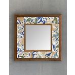 Oscar Stone Decor Masif Çerçeveli Mozaik Taş (mermer) Ayna 33x33 Cm Seramik Desenli Mavi Ayna