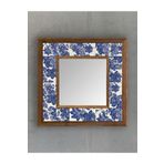 Oscar Stone Decor Masif Çerçeveli Mozaik Taş (MERMER) Ayna 33x33 cm Seramik Desenli Mavi Çiçek Tema