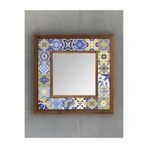 Oscar Stone Decor Masif Çerçeveli Mozaik Taş (mermer) Ayna 33x33 Cm Seramik Desenli Mavi Sarı Temalı AYN-092
