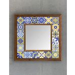 Oscar Stone Decor Masif Çerçeveli Mozaik Taş (mermer) Ayna 33x33 Cm Seramik Desenli Mavi Sarı Temalı