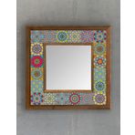 Oscar Stone Decor Masif Çerçeveli Mozaik Taş (MERMER) Ayna 33x33 cm Seramik Desenli Pembe Temalı