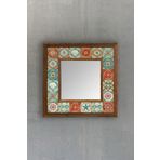 Oscar Stone Decor Oscar Stone Ahşap Çerçeveli Mozaik Doğaltaş Ayna 33 Cm X 33 Cm Balkon Aynası AYN-013