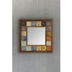 Oscar Stone Decor Oscar Stone Ahşap Çerçeveli Mozaik Doğaltaş Ayna 33 Cm X 33 Cm Eskitme Karo Desen