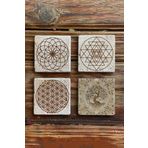 Oscar Stone Decor Taş Bardak Altlığı Stone Coasters - 4lü Set Lotus Sri Yantra Yaşam Çiçeği BA544