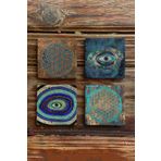 Oscar Stone Decor Taş Bardak Altlığı Stone Coasters 4lü Set Nazar Göz Yaşam Çiçeği BA548