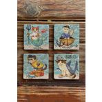 Oscar Stone Decor Taş Bardak Altlığı Stone Coasters - Kedi Seti / Kediler BA-578