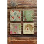 Oscar Stone Decor Yeni Yıl Yılbaşı Baskılı Doğal Taş Bardak Altlığı 4'lü Set Tile - Coaster Set YBA-004