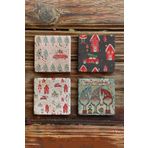 Oscar Stone Decor Yeni Yıl Yılbaşı Baskılı Doğal Taş Bardak Altlığı 4'lü Set Tile - Coaster Set YBA-034
