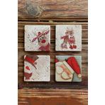 Oscar Stone Decor Yeni Yıl/yılbaşı Baskılı Doğal Taş Bardak Altlığı 4'lü Set Tile Coaster Set YBA-033