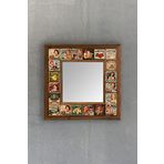 Oscar Stone Masif Ahşap Çerçeveli Mozaik Doğaltaş Ayna 33 cmx 33 cm Vintage Temalı