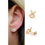 Ose Shop Sedef Taşlı İtalyan 925ayar Gümüş üzerine rose altın kaplama Tavşan çocuk küpesi