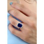 Ose Shop Sky Diamond Blue Creative Sapphire 925ayar Gümüş Üzerine Beyaz Altın Kaplama Baget Tek Taş Yüzük