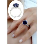 Ose Shop Sky Diamond Blue Creative Sapphire 925ayar Gümüş Üzerine Beyaz Altın Kaplama Tek Taş Yüzük