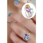 Ose Shop Sky Diamond Taşlı Sitrin Ametist ve Aquamarin Taşlı 925ayar Gümüş Üzerine Beyaz Altın Kaplama Tarz Yüzük