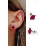 Ose Shop Skydiamond Red creative rubies 925 ayar gümüş kare küpe