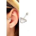 Ose Shop Zirkon taşlı Zincir Detaylı 925ayar Gümüş Üzerine Altın Kaplama Tragus ve Kıkırdak Piercing