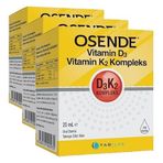Osende D3K2 Kompleks Damla 20 ml Vitamin D Vitamin K2 MK-7 MK-4 (3 paketi)