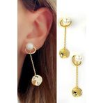 Oseshop İtalyan 925 Ayar Gümüş Üzerine Altın Kaplama İncili Trend Küpe