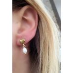 Oseshop İtalyan 925 Ayar Gümüş Üzerine Altın Kaplama Kalpli Barok İncili Tasarım Küpe