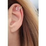 Oseshop Pembe Kedi Gözü Taşlı 925 Ayar Gümüş Üzerine Altın Kaplama İtalyan Sıkıştırmalı Earcuff Kıkırdak Küpesi
