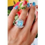 Oseshop Pırlanta Parlaklığında Zirkon Taş Detaylı 925 Ayar Gümüş Aquamarin Taşlı Exclusive Yüzük