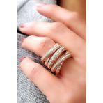 Oseshop Pırlanta Parlaklığında Zirkon Taşlı 925 Ayar Gümüş Rose Altın Kaplama İtalyan Tasarımı Atlamalı Yüzük