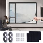 OSLEN 4 adet sineklik, pencere, delmeden 130 x 150 cm, pencere ağı, böcek koruması, bebek pencere ağı, 4 rulo cırt cırtlı bant, kendinden yapışkanlı, 4 x sineklik onarım seti