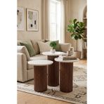 Oslo Yuvarlak Cilalı MDF Zigon Sehpa 3'lü Set, Ahşap Ayak Ceviz
