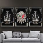 Osmanlı Arması Ve Osmanlı İbrik Temalı Aynalı Çerçeveli 3 lü Kanvas Tablo Seti 150x70 cm SETS0049