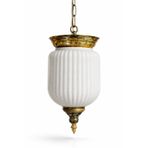 Osmanlı Aydınlatma Antik Tarz Sarkıt Avize, Sarı Pirinç Metal ve Beyaz Cam Gövde, 15cm Çap x 65cm Yükseklik, Retro Tarzı