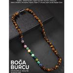Osmanlı Değerli Taş Boğa Burcu Düğümlü Kolye Sertifikalı Doğal Taşlı (Turkuaz, Malahit, Kunzit, Kaplan Gözü)